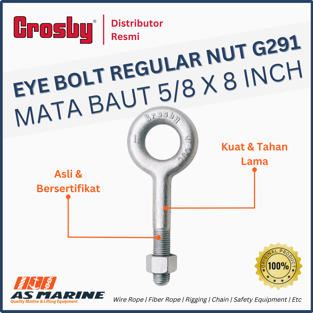 crosby usa eye bolt atau mata baut g291 regular nut 5/8 x 8 inch